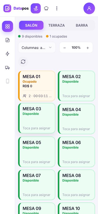 Datapos en el celular de la mesera